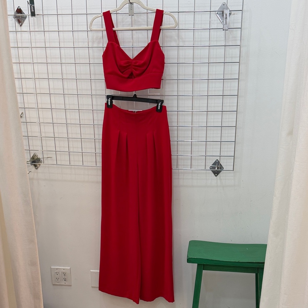 2pc Red Bustier & Wide Leg pant set